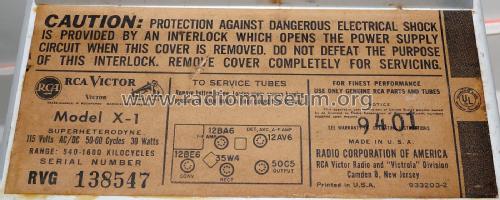 X-1 RC-1188 Chassis; RCA RCA Victor Co. (ID = 2079185) Radio