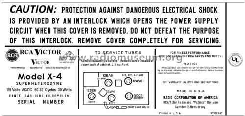 X-4 Ch=RC-1191A; RCA RCA Victor Co. (ID = 2826644) Radio