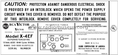 X-4EF Ch= RC-1191A; RCA RCA Victor Co. (ID = 2826648) Radio