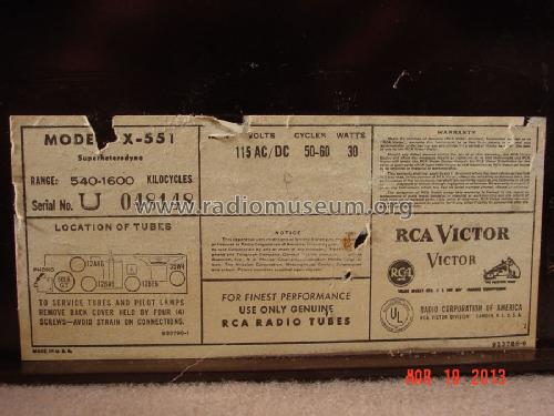 X-551 Ch= RC-1089B; RCA RCA Victor Co. (ID = 1418001) Radio