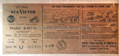 Victrola 6-HF-3 Ch= RC1155 + RS151; RCA RCA Victor Co. (ID = 2273785) Radio