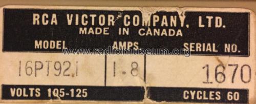 Debutante 16PT921; RCA Victor (ID = 2207166) Télévision