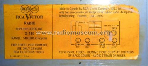 X110 ; RCA Victor (ID = 1702019) Radio