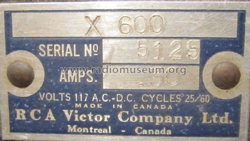 X600 ; RCA Victor (ID = 1706103) Radio