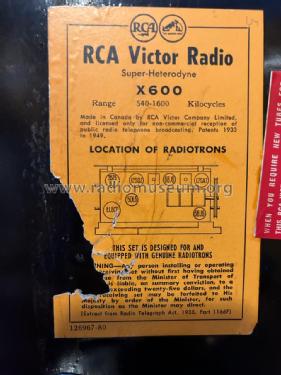 X600 ; RCA Victor (ID = 2874074) Radio