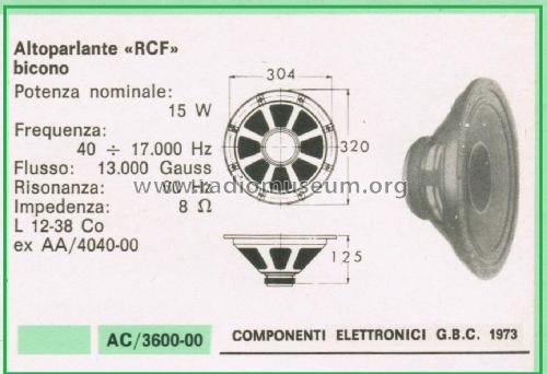 Altoparlante Bicono L 12-38 Co; RCF; Reggio Emilia (ID = 3113653) Speaker-P