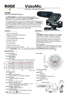 Directional Condenser Microphone VideoMic; RØDE Microphones; (ID = 2795542) Microphone/PU