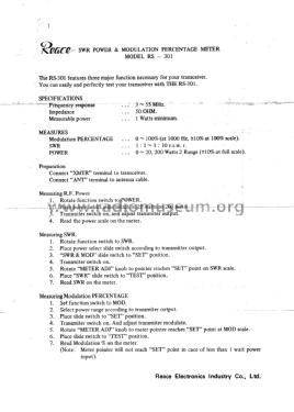 RF Power SWR & Modulation Tester RS-301; Reace Electronics (ID = 3098354) Amateur-D
