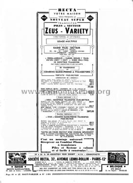 Zeus Variety - Valise Radio-Électrophone ; Recta; Paris (ID = 2733986) Misc