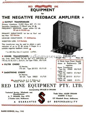 Williamson Output Transformer AF series; Red Line Equipment (ID = 2789686) Radio part