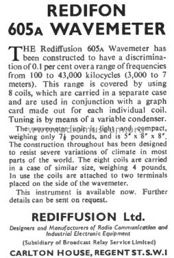 Redifon Wavemeter 605A; Redifon Ltd.; London (ID = 3031943) Equipment