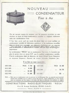 Condensateur Fixe à Air tous les capacites; Réga; Sèvres (ID = 2621770) Radio part