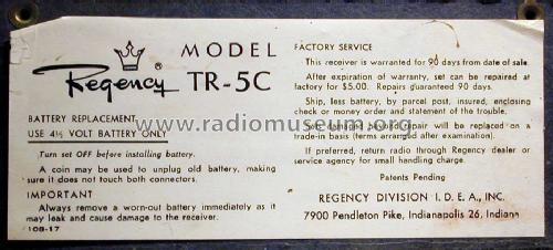 All Transistor TR-5C; Regency brand of I.D (ID = 1466238) Radio