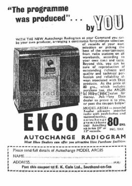 Autochange Radiogram ARG85; Ekco, E.K.Cole Ltd.; (ID = 2673821) Radio