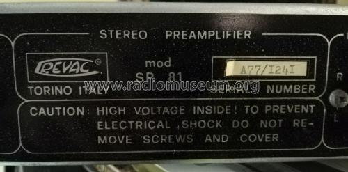 Stereo Preamplifier SP 81; Revac s.r.l; Torino (ID = 2863782) Ampl/Mixer