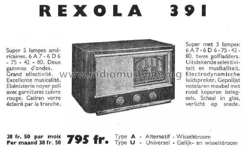 Rexola 391A; Radio-Bourse Rexola, (ID = 1056448) Radio