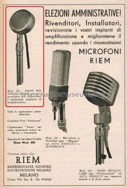 Microfono Piezomonocellulare 222; RIEM R.I.E.M. CIP C. (ID = 2859813) Mikrofon/TA