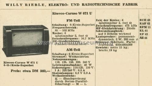 Caruso W671U; Riweco-Schwenningen (ID = 511421) Radio