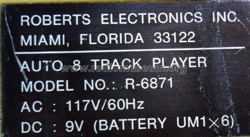 8 Track Player R-6871; Roberts Electronics (ID = 1889650) R-Player