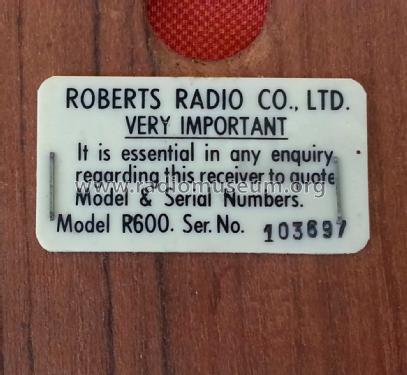 R600; Roberts Radio Co.Ltd (ID = 1975066) Radio