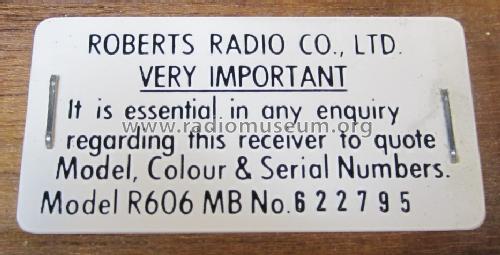 R606MB; Roberts Radio Co.Ltd (ID = 1305275) Radio