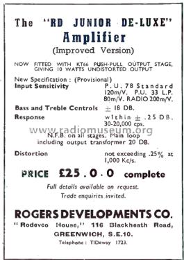 RD Junior De-Luxe ; Rogers, Catford see (ID = 3080469) Ampl/Mixer