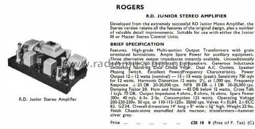 RD Junior Stereo Amplifier ; Rogers, Catford see (ID = 3080484) Ampl/Mixer