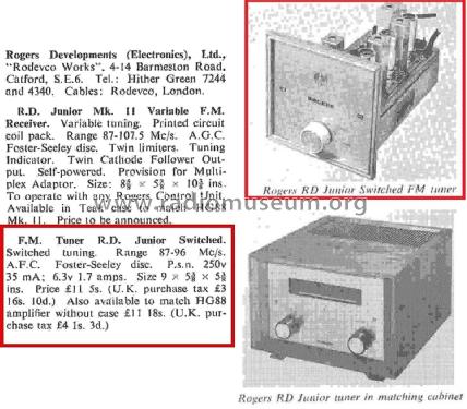 RD Junior Switched FM Tuner ; Rogers, Catford see (ID = 3079147) Radio