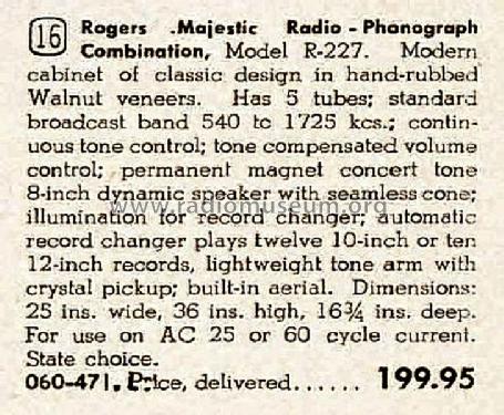 R227 ; Rogers-Majestic, (ID = 2178879) Radio