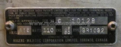 Rogers 14/106 Ch= 9R1092; Rogers-Majestic, (ID = 1659770) Radio