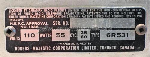 Rogers Eleven-52 Ch= 6R531; Rogers-Majestic, (ID = 2605713) Radio