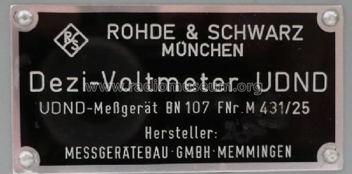 Dezi-Voltmeter UDND - BN107; Rohde & Schwarz, PTE (ID = 2510442) Equipment