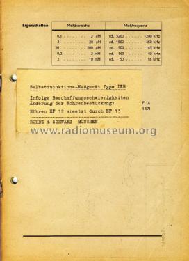 Selbstinduktionsmeßgerät LRH BN601; Rohde & Schwarz, PTE (ID = 2027090) Equipment