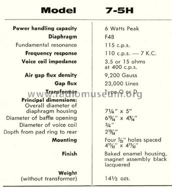 6 Watt, 7' x 5' Ellipitical Loudspeaker. 7-5H; Rola Company AUS Pty (ID = 3067580) Speaker-P