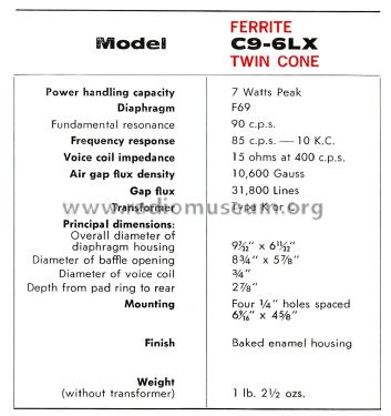 7 Watt, 9 by 6' Elliptical Speaker C9-6LX; Rola Company AUS Pty (ID = 2410414) Lautspr.-K