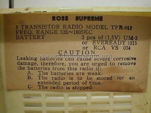 Supreme 8 Transistor With 'Reserve Power' Performance TPR-812; Ross Electronics (ID = 2640987) Radio