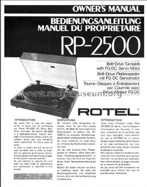 FG Servo Belt Drive Turntable RP-2500; Rotel, The, Co., Ltd (ID = 1779007) R-Player