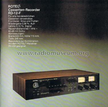 Stereo Cassette Deck RD-12F; Rotel, The, Co., Ltd (ID = 1849211) R-Player