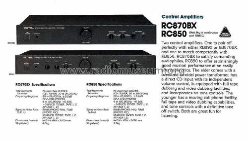 Stereo Control Amplifier RC-850; Rotel, The, Co., Ltd (ID = 2807734) Ampl/Mixer