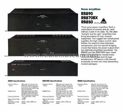 Stereo Power Amplifier RB-850; Rotel, The, Co., Ltd (ID = 2807738) Ampl/Mixer