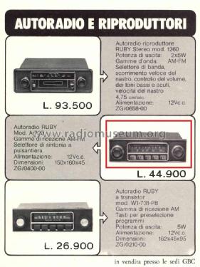 Ruby Autoradio A-720; GBC; Milano (ID = 3076553) Car Radio