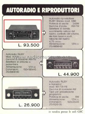 Ruby Autoradio con Lettore di Cassette 1260; GBC; Milano (ID = 3075664) Radio