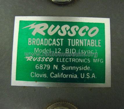 Broadcast Turntable 12 BID; Russco Electronics (ID = 2059397) R-Player