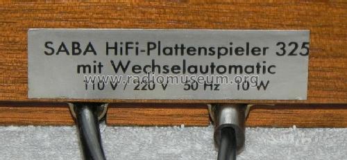 HiFi-Plattenspieler 325; SABA; Villingen (ID = 1463336) Enrég.-R