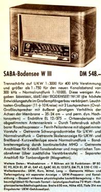 Bodensee W3 ; SABA; Villingen (ID = 2904264) Radio