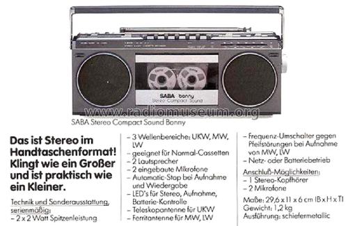 Stereo Compact Sound Bonny ; SABA; Villingen (ID = 2400557) Radio