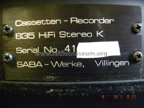 CR-835 HiFi Stereo K; SABA; Villingen (ID = 870317) Enrég.-R