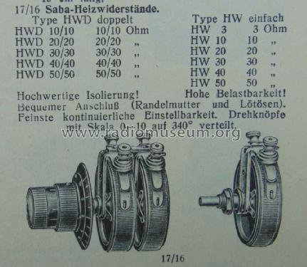 Heizwiderstand HW3 HW10 HW20 HW30 HW40 HW50; SABA; Villingen (ID = 1774345) Radio part