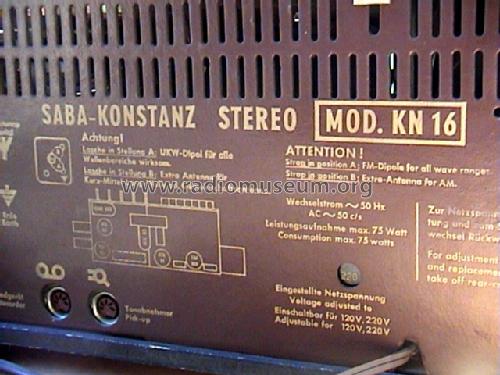 Konstanz Stereo 16 Mod. KN 16; SABA; Villingen (ID = 26625) Radio