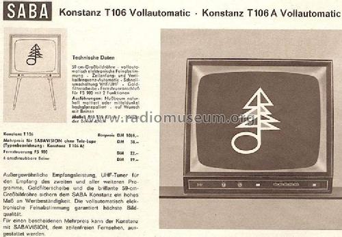 Konstanz T106A Vollautomatic; SABA; Villingen (ID = 691971) Television